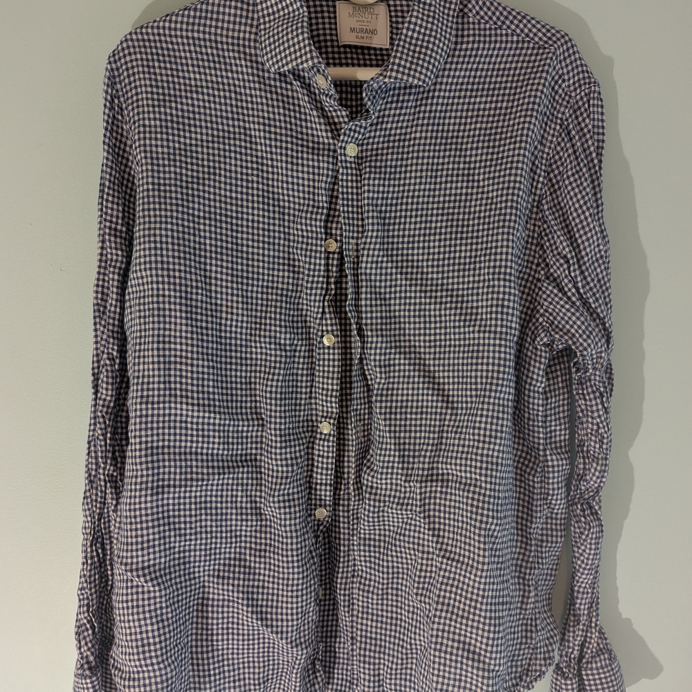 Murano Blue and White Dress Shirt Classic Gingham Design